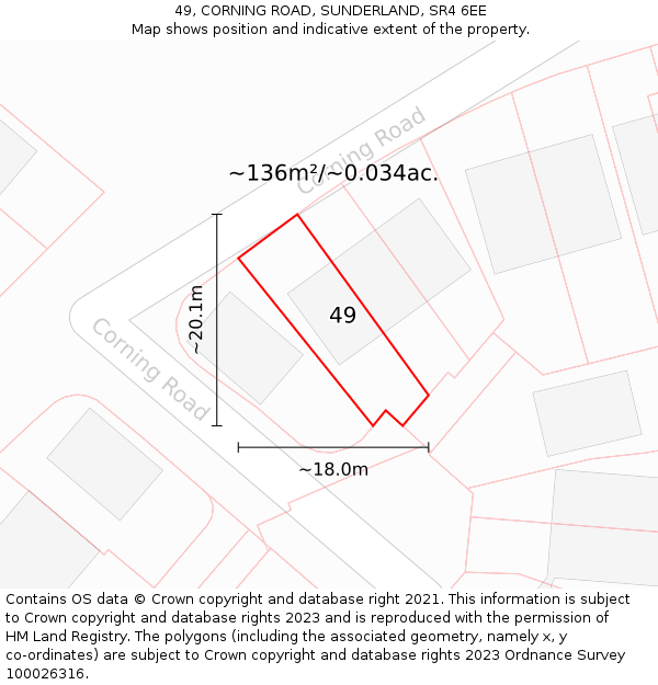 49, CORNING ROAD, SUNDERLAND, SR4 6EE: Plot and title map