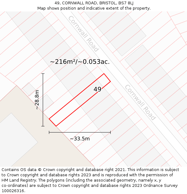49, CORNWALL ROAD, BRISTOL, BS7 8LJ: Plot and title map