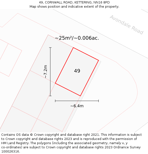 49, CORNWALL ROAD, KETTERING, NN16 8PD: Plot and title map