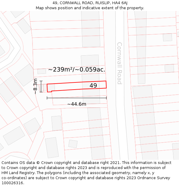 49, CORNWALL ROAD, RUISLIP, HA4 6AJ: Plot and title map