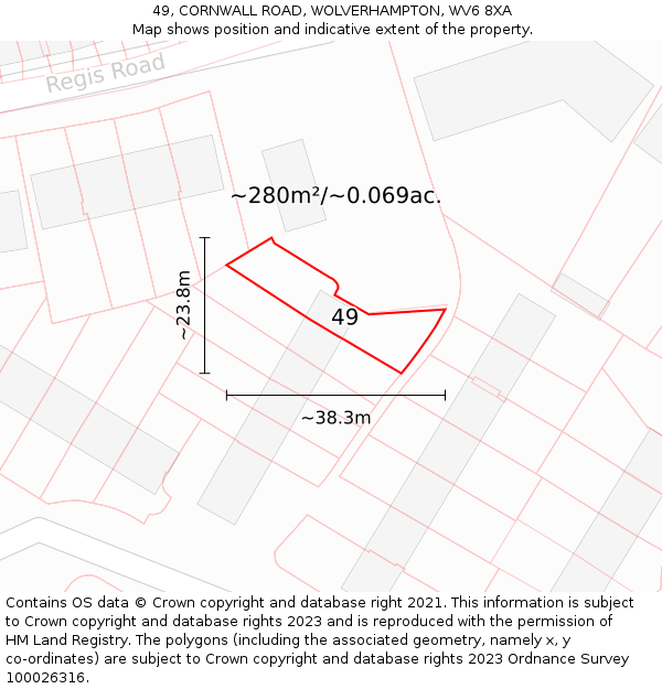 49, CORNWALL ROAD, WOLVERHAMPTON, WV6 8XA: Plot and title map