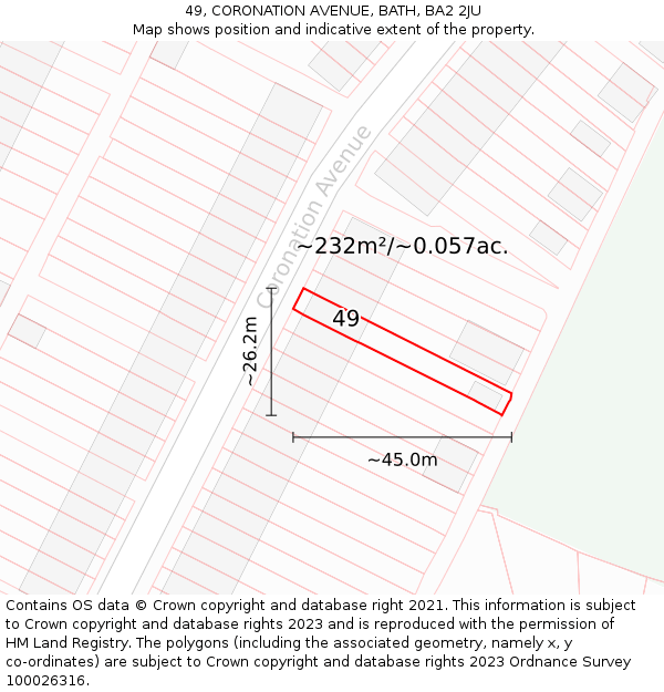 49, CORONATION AVENUE, BATH, BA2 2JU: Plot and title map