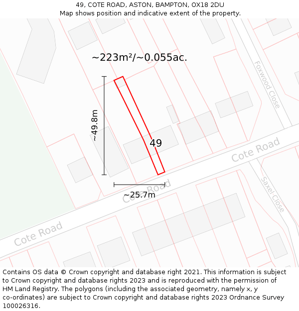 49, COTE ROAD, ASTON, BAMPTON, OX18 2DU: Plot and title map