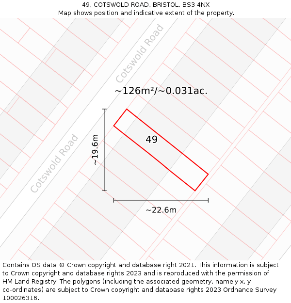 49, COTSWOLD ROAD, BRISTOL, BS3 4NX: Plot and title map