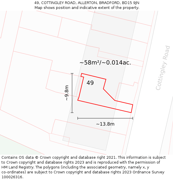 49, COTTINGLEY ROAD, ALLERTON, BRADFORD, BD15 9JN: Plot and title map