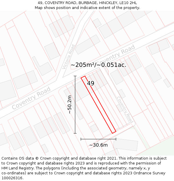 49, COVENTRY ROAD, BURBAGE, HINCKLEY, LE10 2HL: Plot and title map