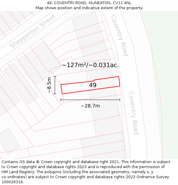 49, COVENTRY ROAD, NUNEATON, CV11 4NL: Plot and title map