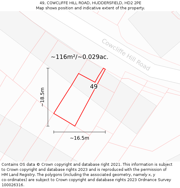 49, COWCLIFFE HILL ROAD, HUDDERSFIELD, HD2 2PE: Plot and title map