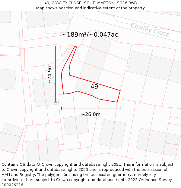 49, COWLEY CLOSE, SOUTHAMPTON, SO16 9WD: Plot and title map