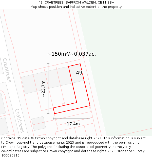 49, CRABTREES, SAFFRON WALDEN, CB11 3BH: Plot and title map
