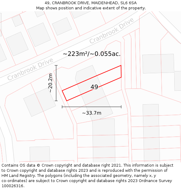 49, CRANBROOK DRIVE, MAIDENHEAD, SL6 6SA: Plot and title map
