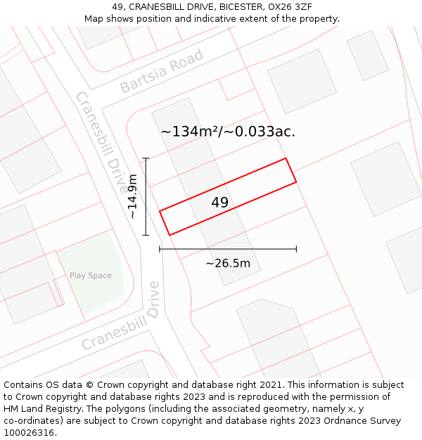 49, CRANESBILL DRIVE, BICESTER, OX26 3ZF: Plot and title map