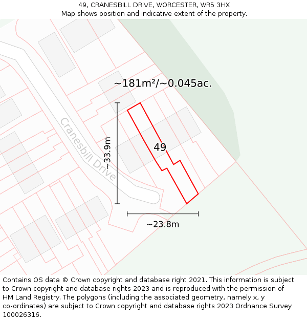 49, CRANESBILL DRIVE, WORCESTER, WR5 3HX: Plot and title map