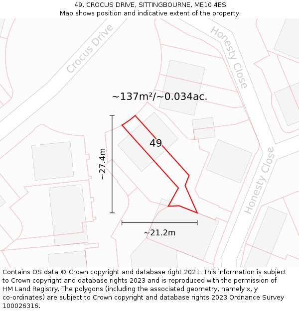 49, CROCUS DRIVE, SITTINGBOURNE, ME10 4ES: Plot and title map