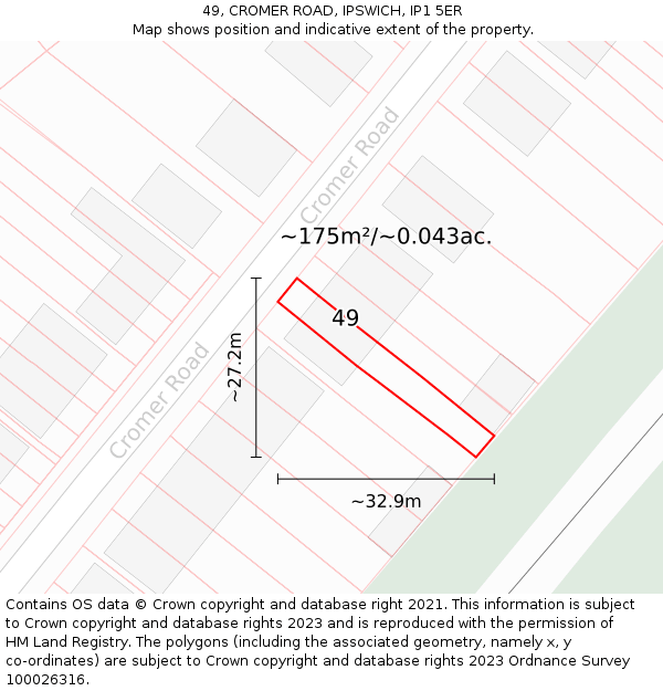 49, CROMER ROAD, IPSWICH, IP1 5ER: Plot and title map