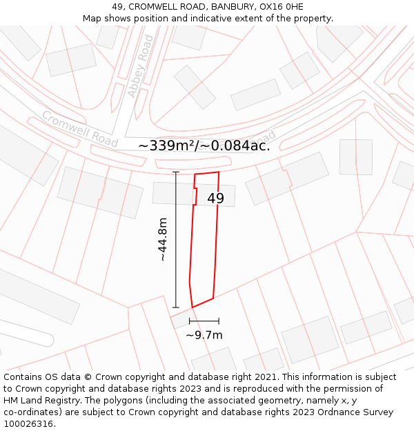 49, CROMWELL ROAD, BANBURY, OX16 0HE: Plot and title map