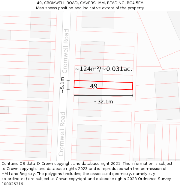 49, CROMWELL ROAD, CAVERSHAM, READING, RG4 5EA: Plot and title map