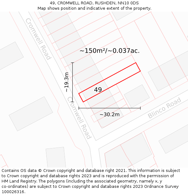 49, CROMWELL ROAD, RUSHDEN, NN10 0DS: Plot and title map