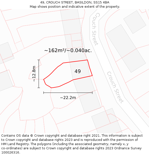 49, CROUCH STREET, BASILDON, SS15 4BA: Plot and title map