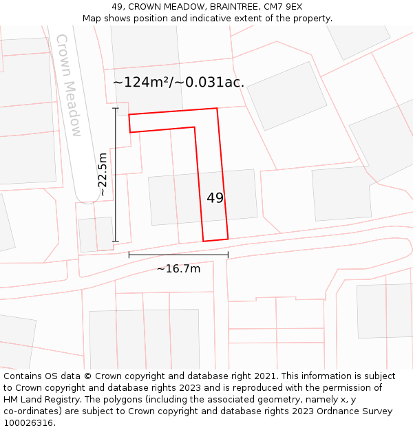 49, CROWN MEADOW, BRAINTREE, CM7 9EX: Plot and title map