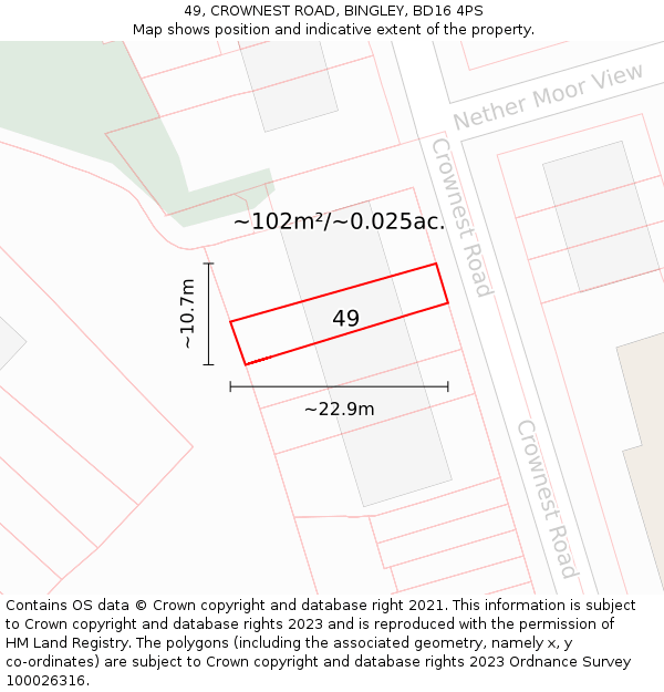 49, CROWNEST ROAD, BINGLEY, BD16 4PS: Plot and title map