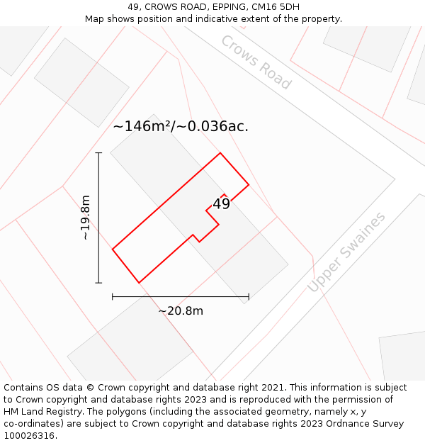 49, CROWS ROAD, EPPING, CM16 5DH: Plot and title map