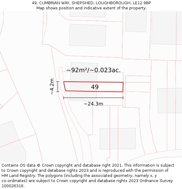 49, CUMBRIAN WAY, SHEPSHED, LOUGHBOROUGH, LE12 9BP: Plot and title map