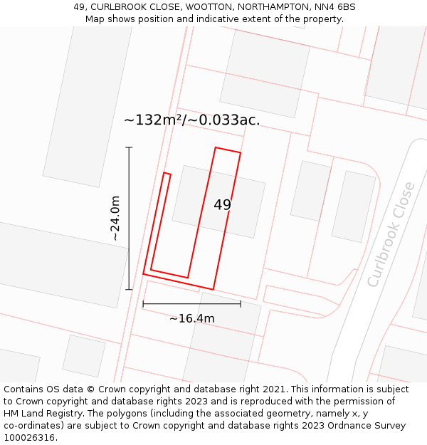 49, CURLBROOK CLOSE, WOOTTON, NORTHAMPTON, NN4 6BS: Plot and title map