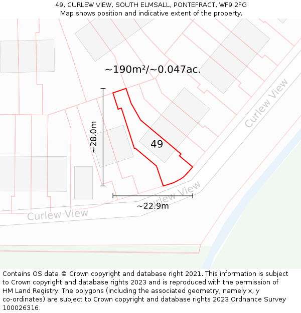 49, CURLEW VIEW, SOUTH ELMSALL, PONTEFRACT, WF9 2FG: Plot and title map