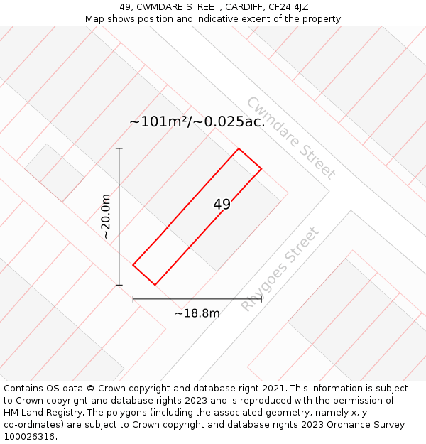 49, CWMDARE STREET, CARDIFF, CF24 4JZ: Plot and title map
