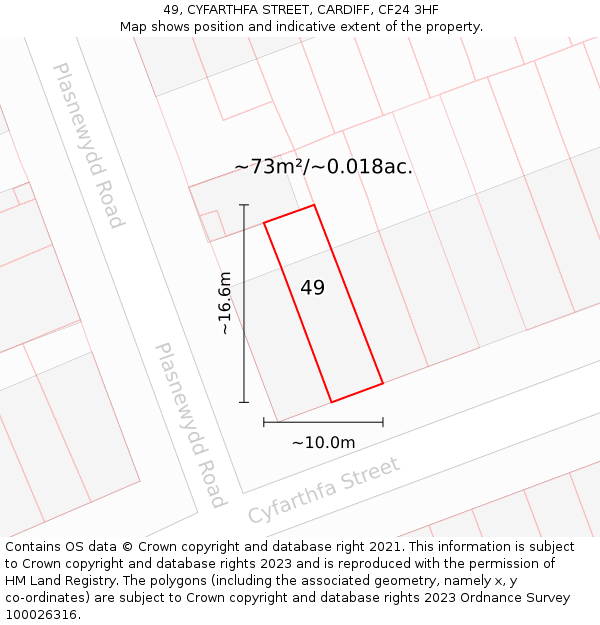 49, CYFARTHFA STREET, CARDIFF, CF24 3HF: Plot and title map