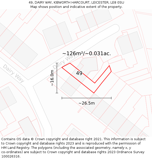 49, DAIRY WAY, KIBWORTH HARCOURT, LEICESTER, LE8 0SU: Plot and title map