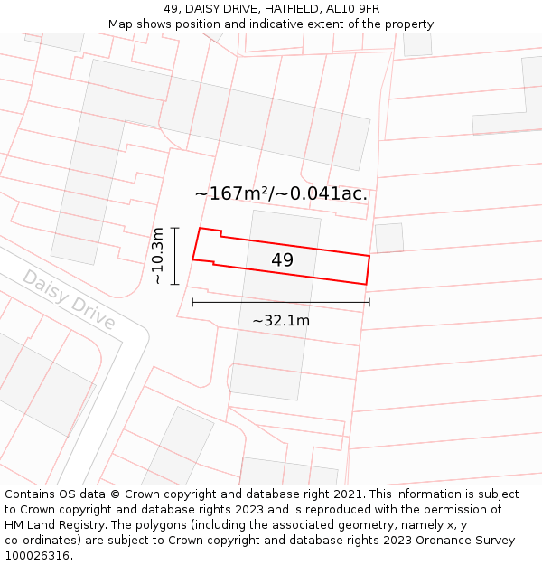 49, DAISY DRIVE, HATFIELD, AL10 9FR: Plot and title map
