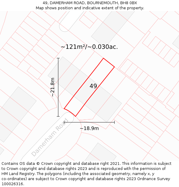 49, DAMERHAM ROAD, BOURNEMOUTH, BH8 0BX: Plot and title map