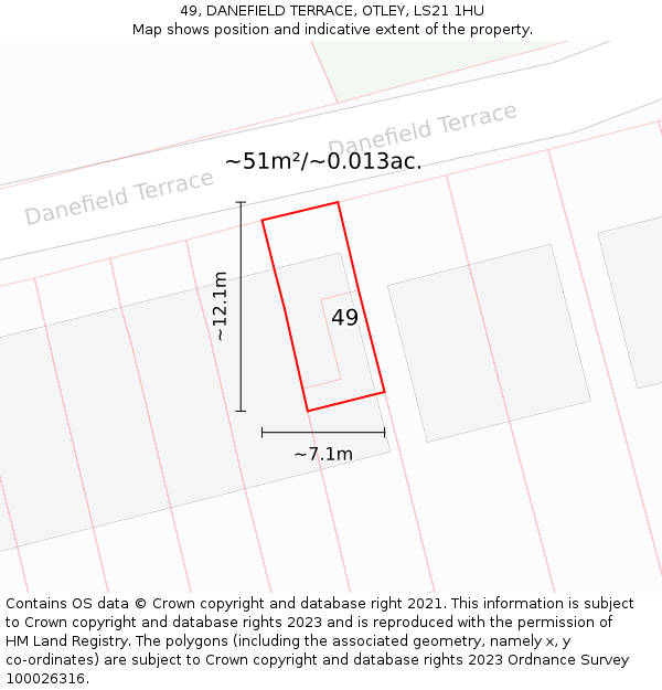 49, DANEFIELD TERRACE, OTLEY, LS21 1HU: Plot and title map