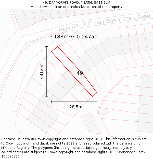 49, DANYGRAIG ROAD, NEATH, SA11 1UA: Plot and title map
