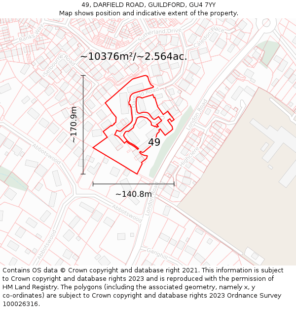 49, DARFIELD ROAD, GUILDFORD, GU4 7YY: Plot and title map