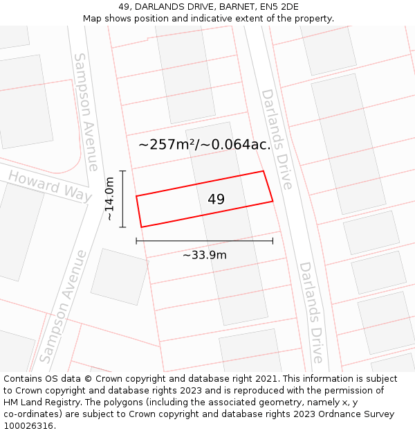 49, DARLANDS DRIVE, BARNET, EN5 2DE: Plot and title map