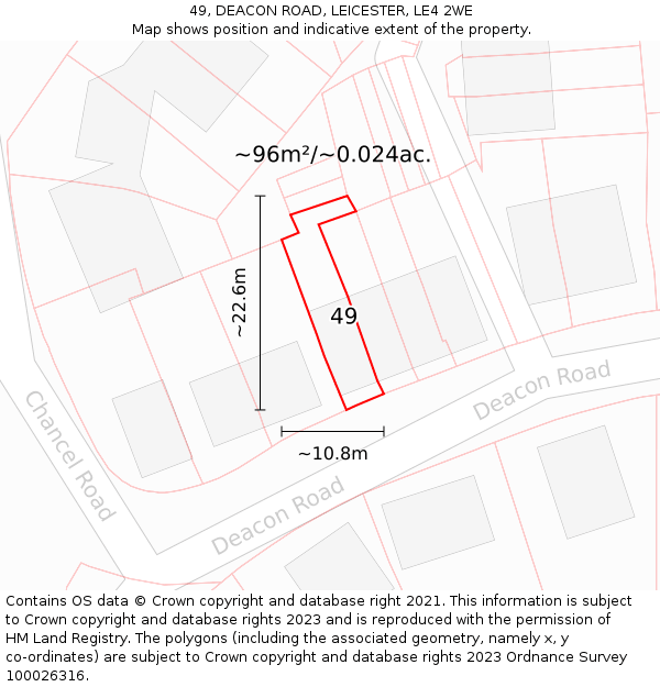 49, DEACON ROAD, LEICESTER, LE4 2WE: Plot and title map