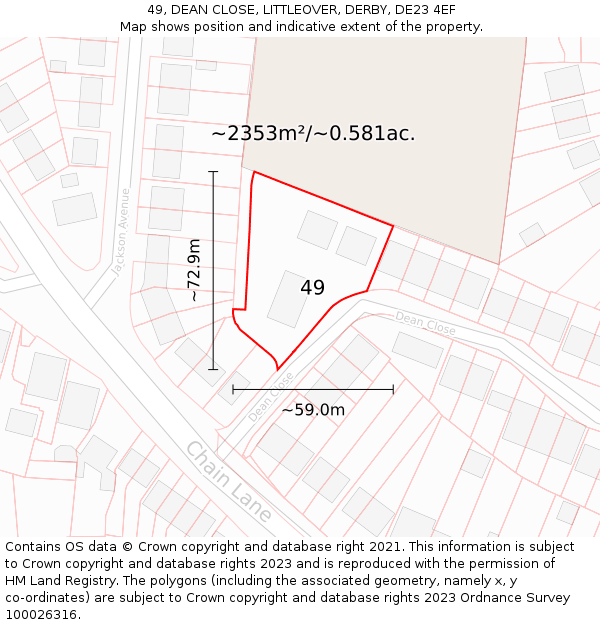 49, DEAN CLOSE, LITTLEOVER, DERBY, DE23 4EF: Plot and title map