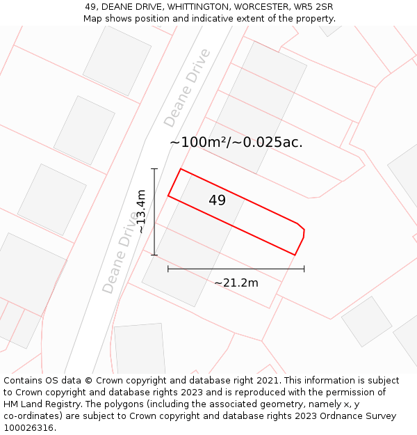 49, DEANE DRIVE, WHITTINGTON, WORCESTER, WR5 2SR: Plot and title map