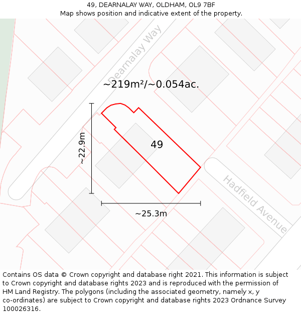 49, DEARNALAY WAY, OLDHAM, OL9 7BF: Plot and title map