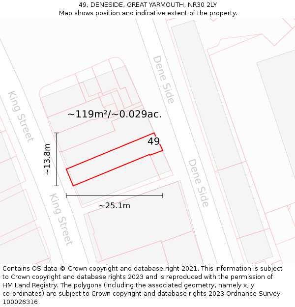 49, DENESIDE, GREAT YARMOUTH, NR30 2LY: Plot and title map
