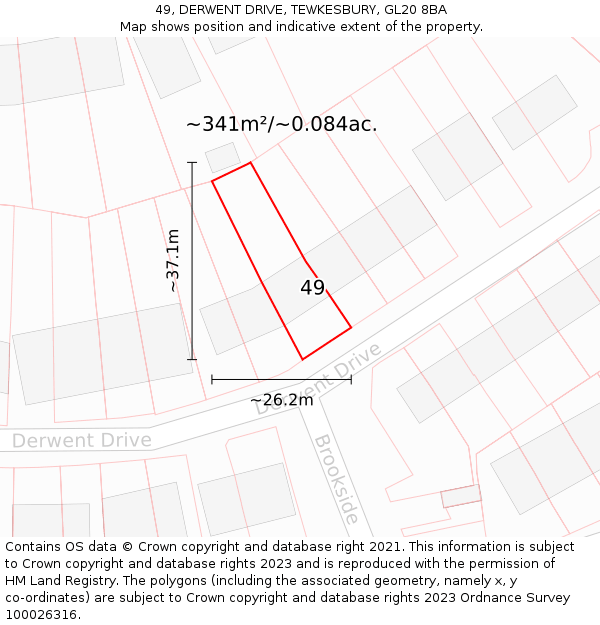 49, DERWENT DRIVE, TEWKESBURY, GL20 8BA: Plot and title map