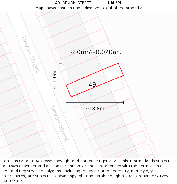 49, DEVON STREET, HULL, HU4 6PL: Plot and title map