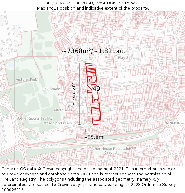 49, DEVONSHIRE ROAD, BASILDON, SS15 6AU: Plot and title map