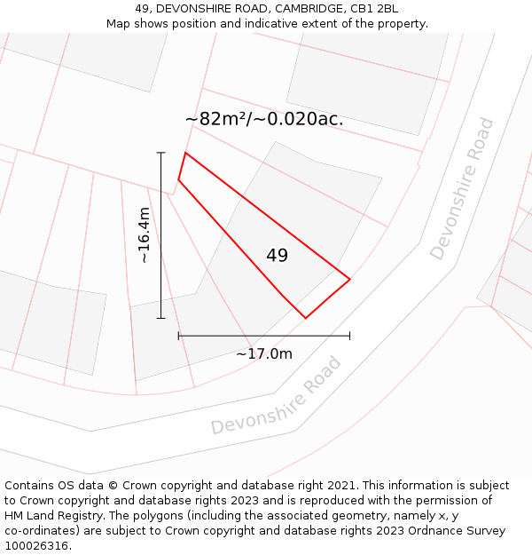 49, DEVONSHIRE ROAD, CAMBRIDGE, CB1 2BL: Plot and title map