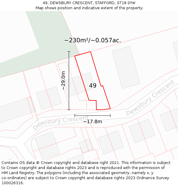 49, DEWSBURY CRESCENT, STAFFORD, ST18 0YW: Plot and title map