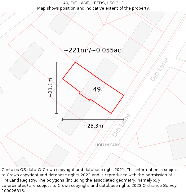 49, DIB LANE, LEEDS, LS8 3HF: Plot and title map