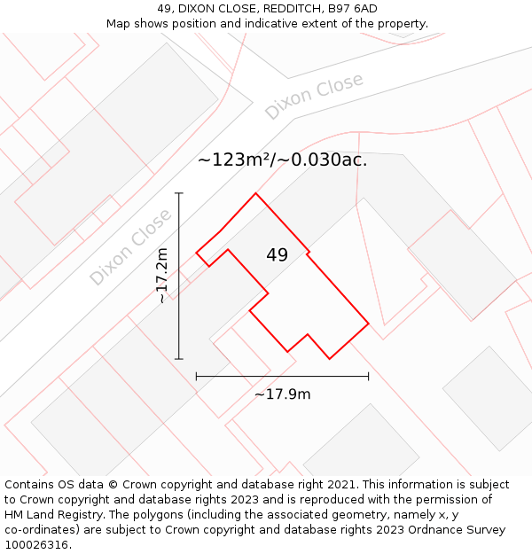 49, DIXON CLOSE, REDDITCH, B97 6AD: Plot and title map
